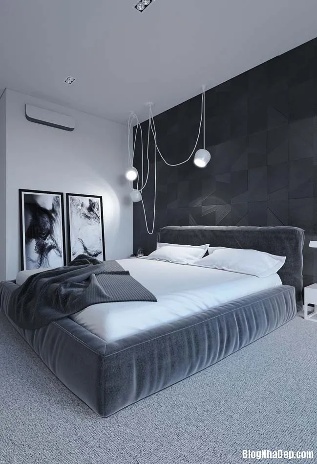 Phòng ngủ sang trọng và cá tính với tông màu tối