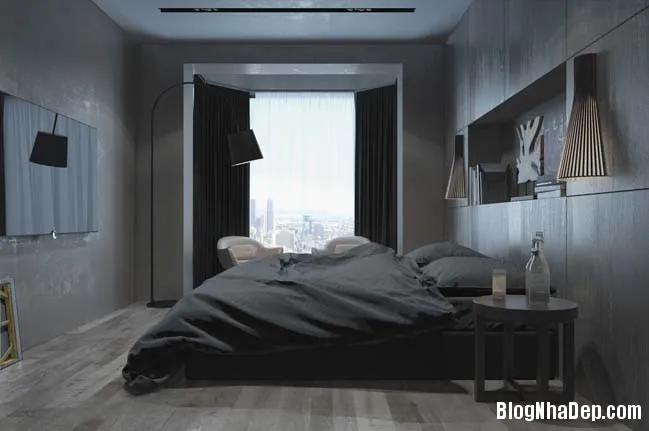 Phòng ngủ sang trọng và cá tính với tông màu tối